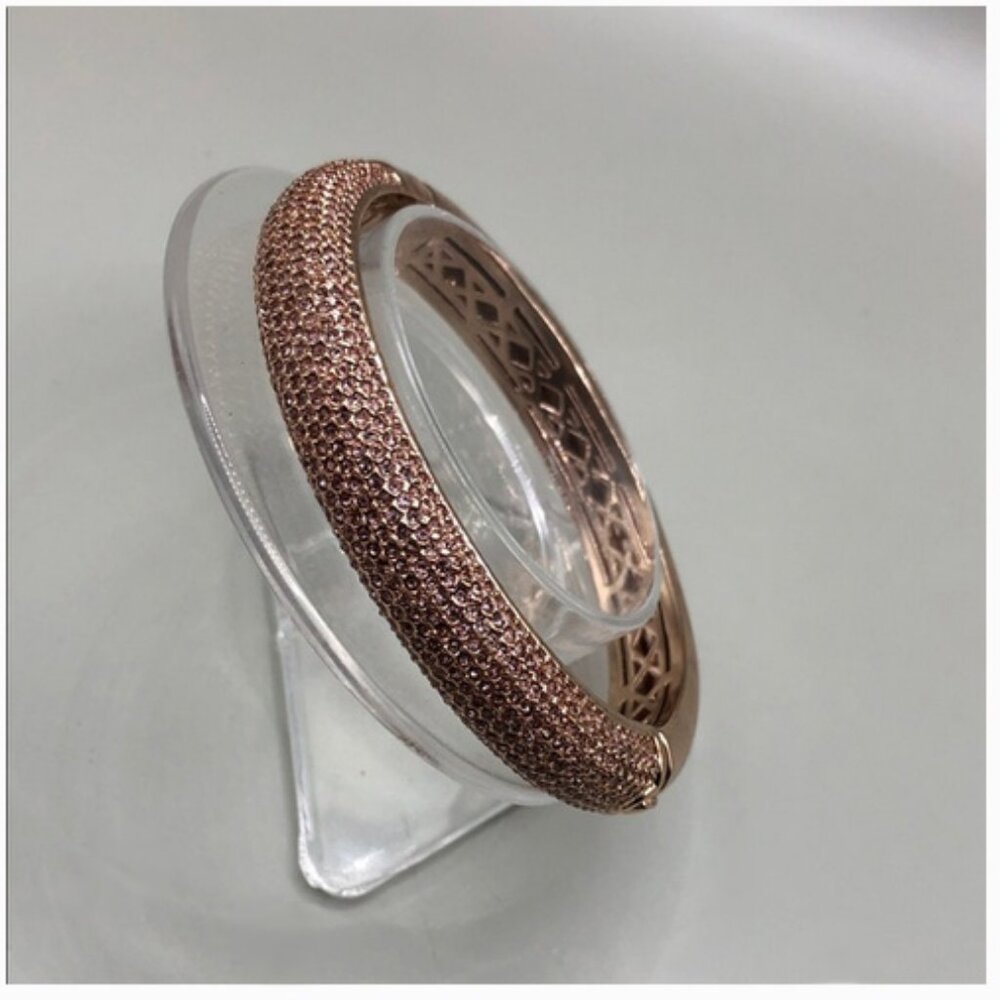 Daniela Swaebe Pure Radiance 10 Row Pave Crystal Hinged Bangle Bracelet Rose